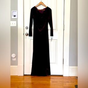 R&M Richards burgundy velvet maxi dress. New with tags